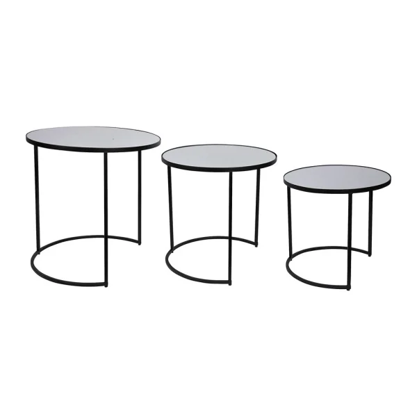 Côté Table 3 Tables D’appoint Gigognes Milune Noires En Metal Et Miroir 1