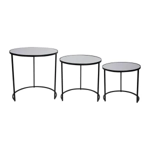 Côté Table 3 Tables D’appoint Gigognes Milune Noires En Metal Et Miroir 10