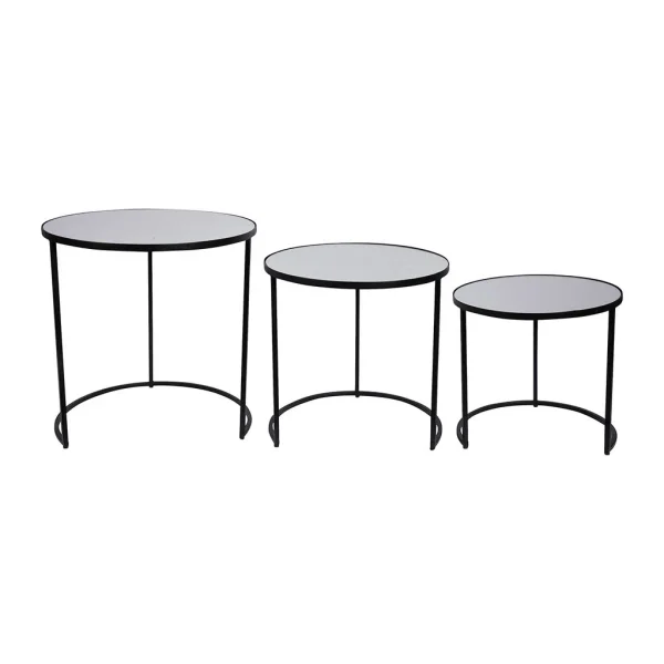 Côté Table 3 Tables D’appoint Gigognes Milune Noires En Metal Et Miroir 4