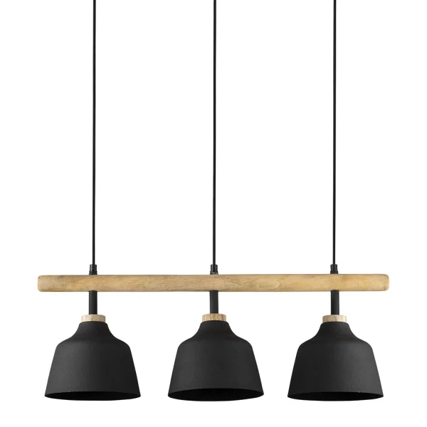 Côté Table Suspension 3 Feux En Fer Et Manguier L121cm Noir Mat – Ferese 1