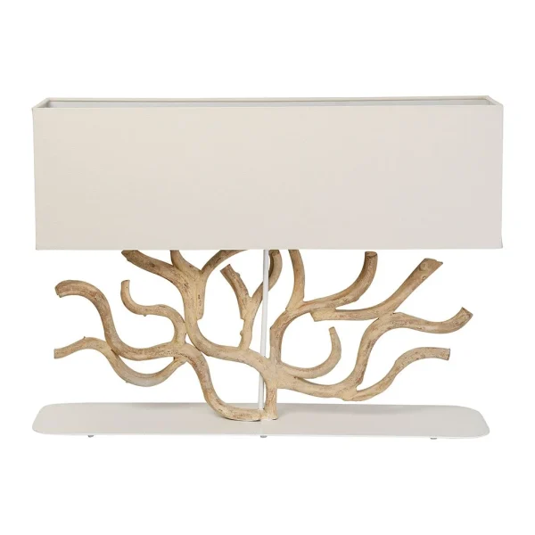 Côté Table Lampe En Bois De Vigne Et Lin Blanc H59cm – Coral 1