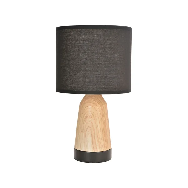 Corep Lampe Touch Métal Effet Bois Abat-jour En Coton Noir 1