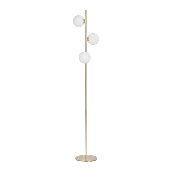 Opjet Lampadaire En Métal H152cm 3 Globes En Verre Opaline Doré – Edmond 1