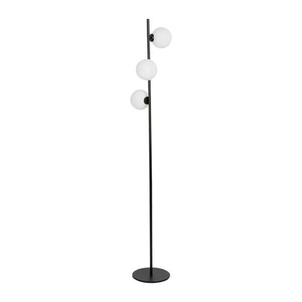 Opjet Lampadaire En Métal H152cm 3 Globes En Verre Opaline Noir – Edmond 1